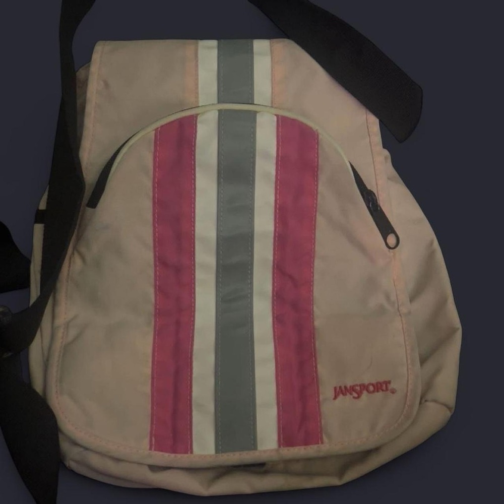 Jansport Tan Backpack with Pink and Gray Accents